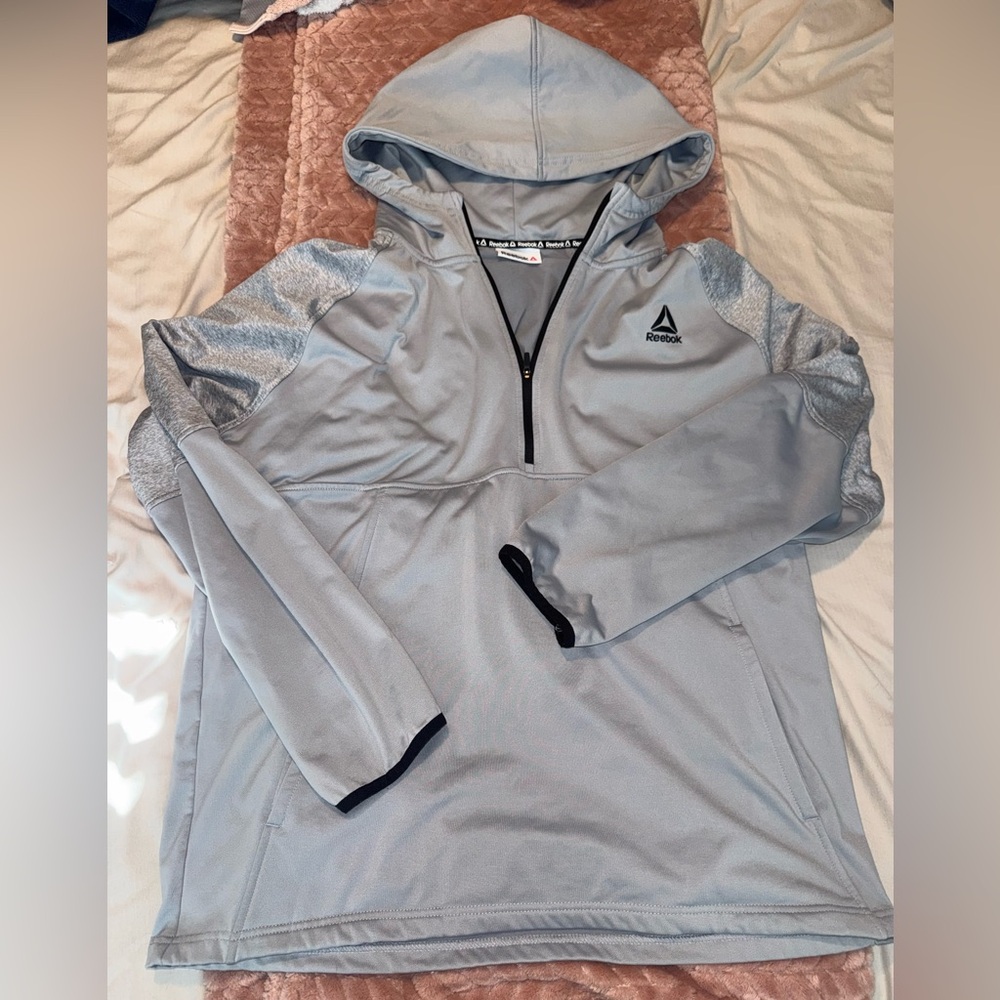 Reebok Men’s Gray Performance Half Zip Hoodie Athletic Pullover Size XXL
